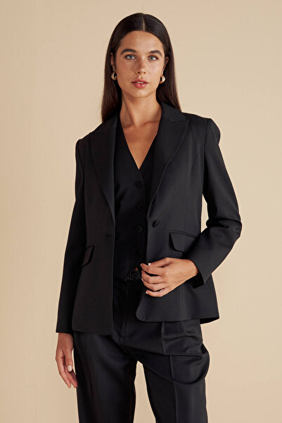 BROOKS BROTHERS Kadın Siyah %100 Yün Mono Kapama Blazer