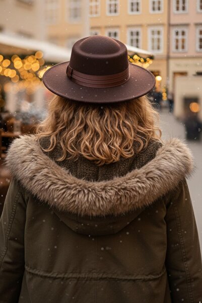 Külah Women's Satin Striped Dark Brown Boater Hat