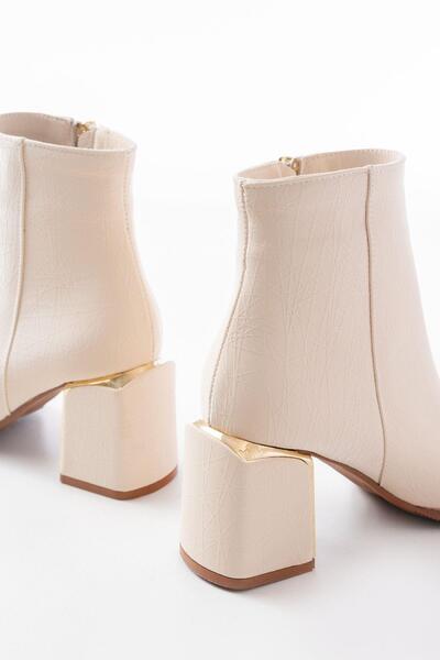 Aymood Dnz-410 Beige Zippered Heeled Women's Casual Boots