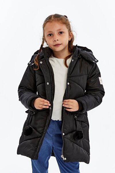 Benittokids Hooded Winter Pompom Detailed Girls' Coat 51354