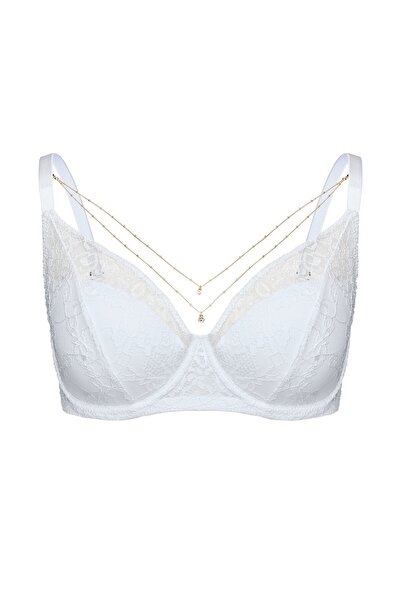 ESOTIQ Lightly Padded Bra with Removable Decorative Decollete Chain Floral Lace Feminine | Netsi