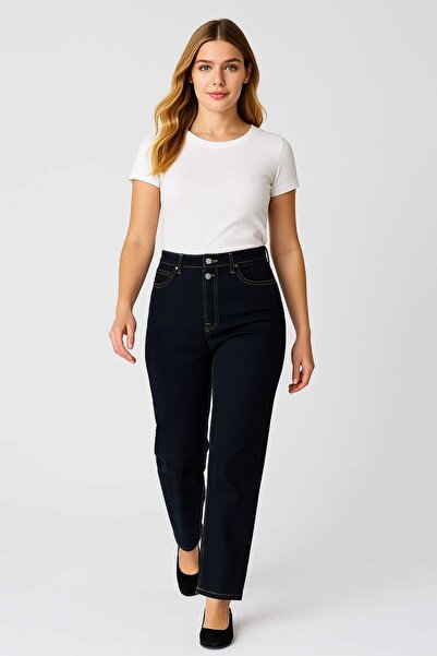 Şans Women's Plus Size Black, Washable Fabric, Contrast Stitching, 5 Pocket Jeans 65N39194