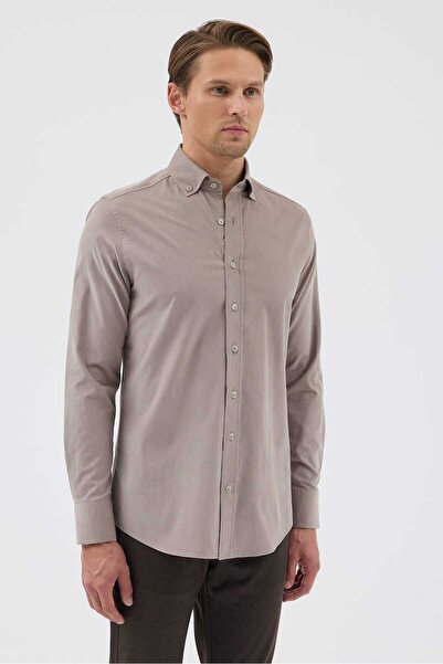 Paşahan Velvet Collar Buttoned 100% Cotton Comfort Fit Men's Shirt