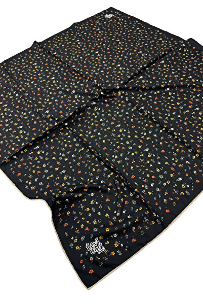 Levidor Trend Twill Eşarp LDT282 Çiçekli Desen 01-Siyah-Taba