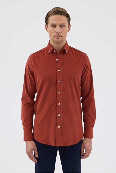 Paşahan Velvet Collar Buttoned 100% Cotton Comfort Fit Men's Shirt