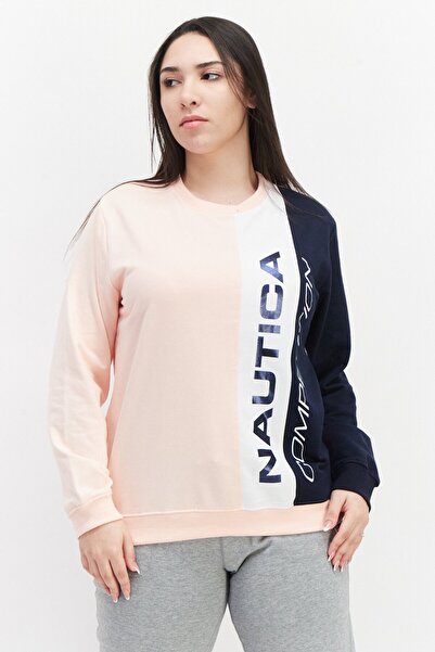 Nautica Women Sportswear Fit Brand Logo Training Sweatshirt, Pink Combo