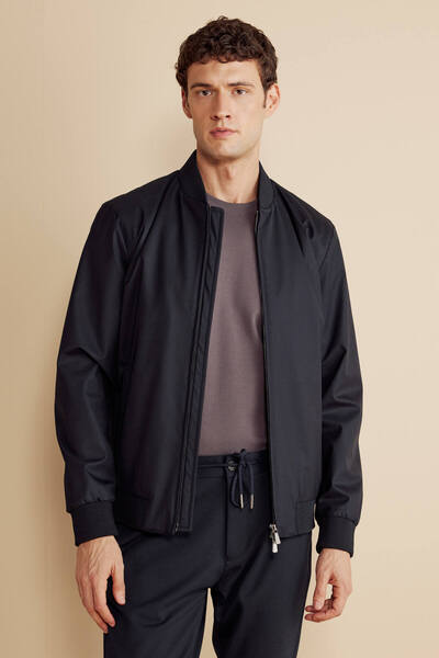 BROOKS BROTHERS Erkek Lacivert Yün Karışımlı Kolej Yaka Bomber Mont