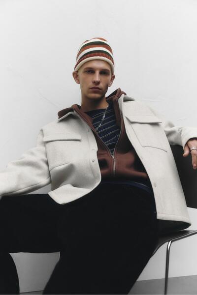 Pull & Bear Cepli yünlü ince ceket