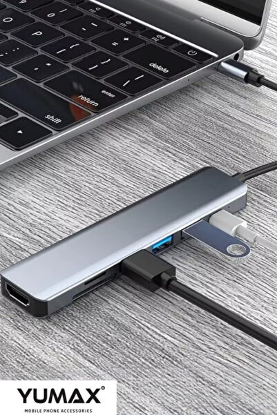 yumax 7in1 Type-C USB Hub | 4K HDMI | USB3.0 + USB2.0 + SD/TF Kart Girişi | 100W PD Şarj