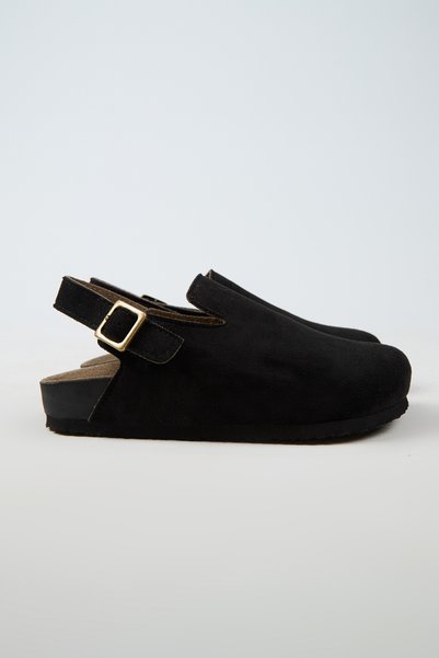 no miento Lapaz Women's Vegan Leather Buckle Black Sabo Slippers