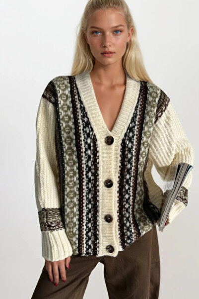 Secret Passion Lingerie New Season Ethnic Patterned Buttoned Women's Knitwear Cardigan 52121023