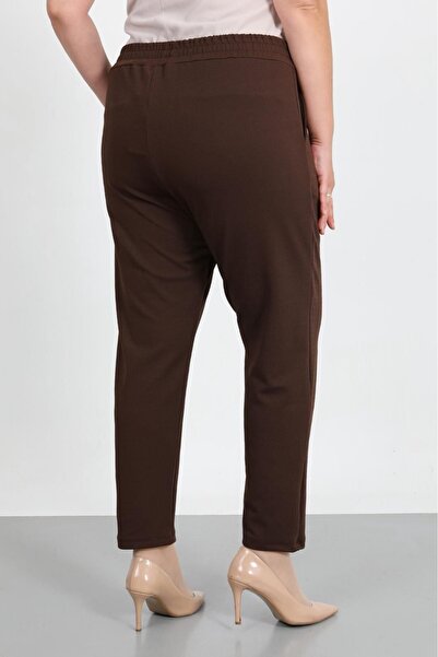 By Alba Collection Women's Brown Tight-Legged Pants with Elastic Waist