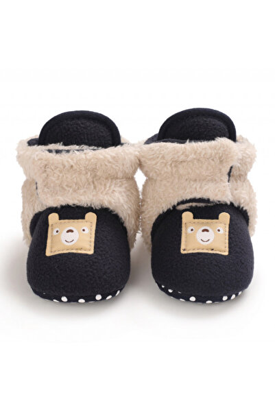 BebeNou Black & Cream Plush Baby Booties - Teddy LID27-2-c6