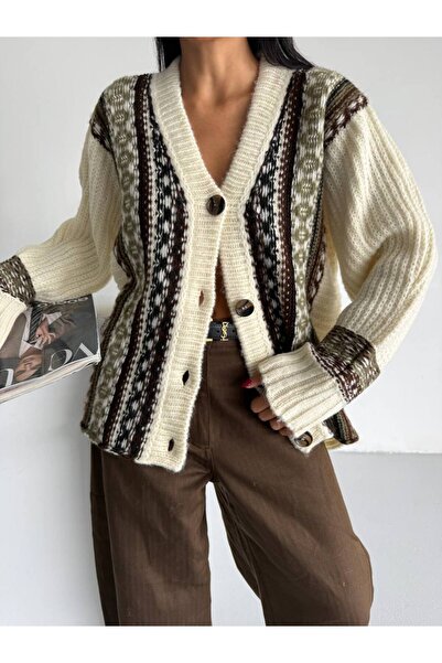 Secret Passion Lingerie New Season Ethnic Patterned Buttoned Women's Knitwear Cardigan 52121023