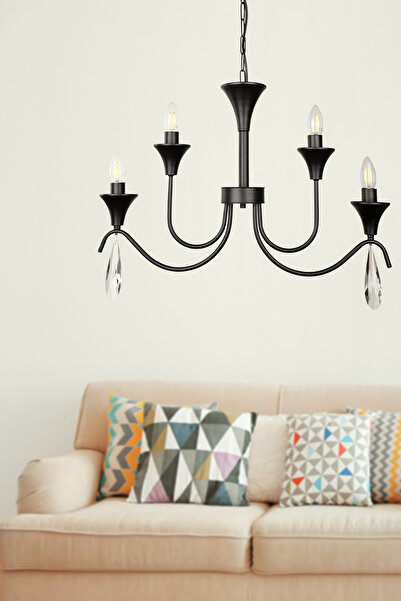 Begüsa Luno 4.Lü Taşlı Avize Siyah