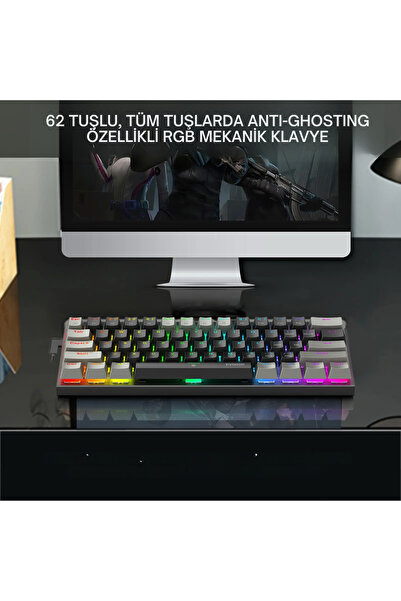 e-yooso GameOn-GO %60 Mekanik RGB Oyun Klavyesi Kırmızı (Red) Switch Q Türkçe