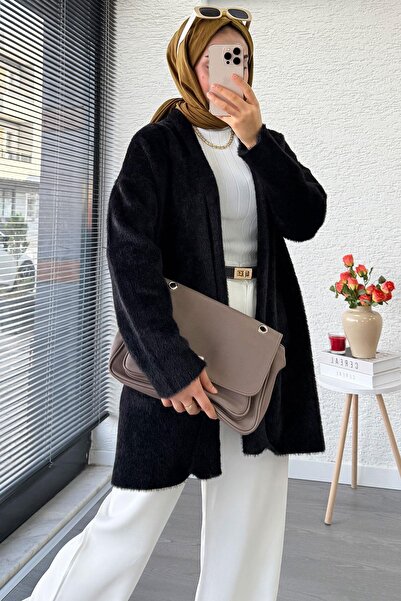 MELEK ARAZ Premium Layered Front Soft Women's Cardigan – Black