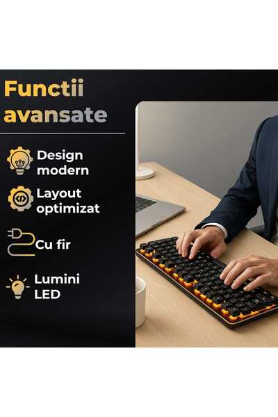 Timebox Mechanical Keyboard, Slim LED, 37dB Quiet, Floating Keys, USB, Office/Gaming, Black