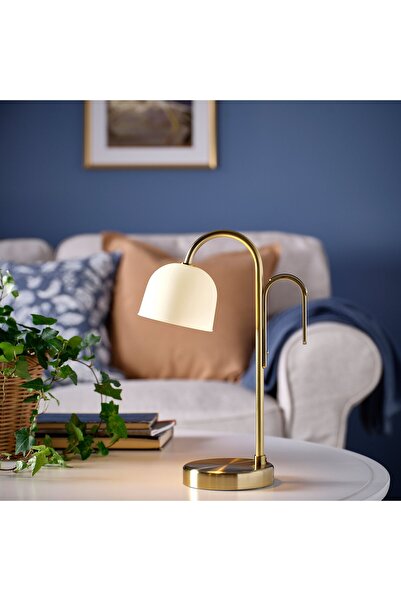 IKEA LED Portable Lamp, Battery-Operated, Brass/Opal White Glass