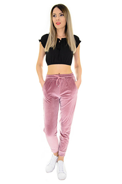Elis Fashion Women's pink velvet pants with elastic waist