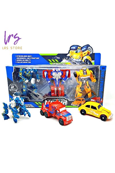 LRS STORE 3'lü Dönüşebilen Robot Oyuncak Seti-Arabadan Robota Dönüşen Figürler-Transform (Optimus Bumblebee )