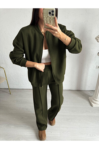 YAKAMEL Women's Bomber Jacket Tracksuit Set