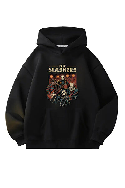 Le Savu The Slashers cu imprimeu Kangaroo Pocket cu glugă Swea de culoare nea...