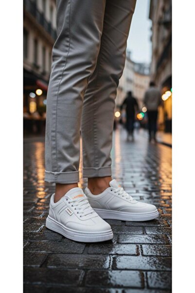 Budaks Casual Men's Sneakers White Color White Sole Lace-Up