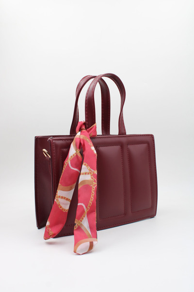 LASSO Geantă de mână și de umăr din piele artificială cu eșarfă de culoare bu...