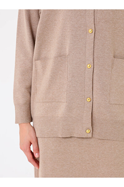 Refka Soft Buttoned Pocket Detailed Cardigan & Skirt Knitwear Set - Mink -