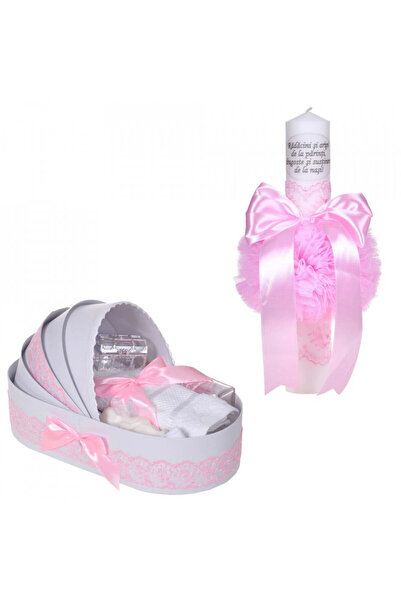 BebeNou Σετ λαμπάδων βάπτισης για κορίτσια με Δαντέλα και μήνυμα
