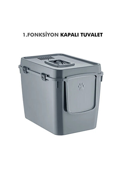 Genel Markalar XL 3 Fonksiyonlu Premium Kapalı Kedi Tuvaleti ve Açık Kedi Tuv...