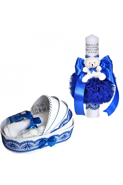 BebeNou Σετ λαμπάδας & βαπτιστική λάμπα σε μπλε Δαντέλα για αγόρια