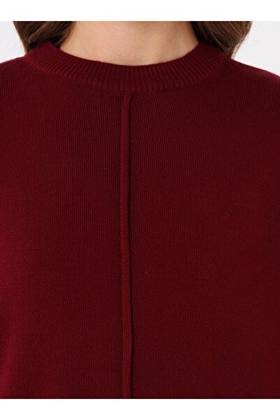 Refka Tunic & Skirt Knitwear Set with Front Stitching Detail - Burgundy -