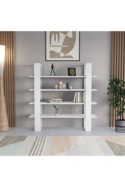 Stylish Home طاولة ارفف خشب ديكورية متعددة الاستخدامات باللون الابيض - MT07