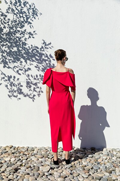 KAMEYA AÇIK OMUZ KUŞAKLI ELBİSE 26W40808