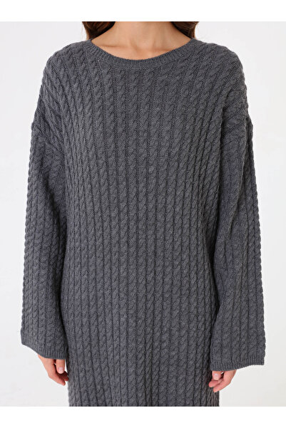 Benin Knitted Hijab Dress with Hair Braid Detail - Anthracite -