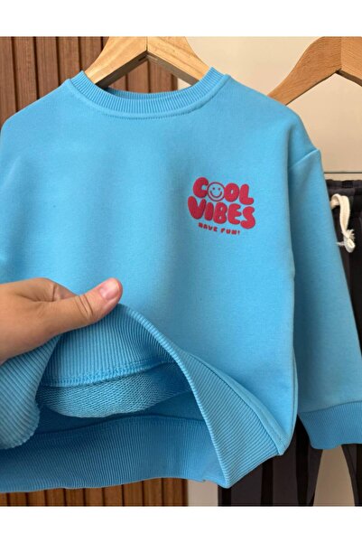 Little Miny Kids Cool Vibes Pattern Blue 100% Cotton Striped Boys' Top and Bottom Set