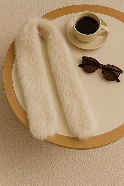 Netodak İçten Geçmeli Suni Kürk Yaka – Bej Rengi, Ultra Yumuşak, Sabit Duruşl...