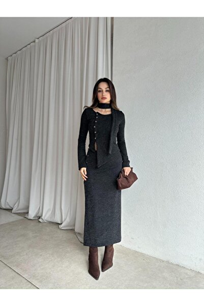 Mooi Butik Candis Knitwear Scarf Set 8512 - Black