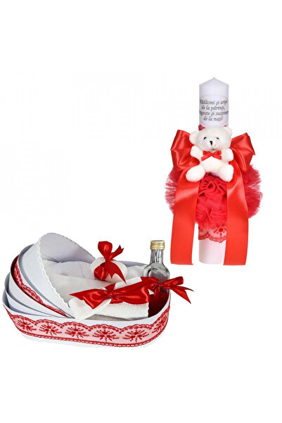 BebeNou Σετ Λαμπάδας Βάπτισης & Τρουσού για Κορίτσια – Κόκκινη Δαντέλα