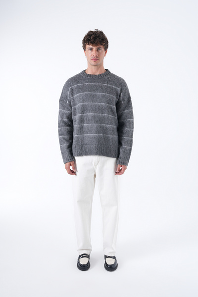 2512 Clothing سترة مخططة للجنسين مبطن بالصوف قصة فضفاضة تريكو بمظهر الموهير