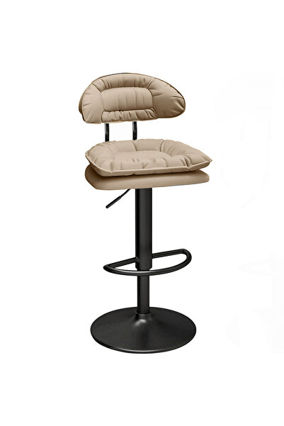 Quasar & Co. Bar stool, swivel, adjustable height, footrest, suitable for kitchen, metal/leather, beige