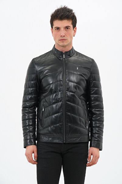 U.S. Polo Assn. ERKEK SİYAH HAKİKİ DERİ MONT