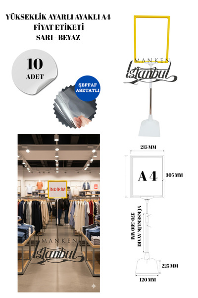 Manken İstanbul 10 قطع من بطاقات الأسعار الصفراء والبيضاء مقاس A4 مع إطار وشر...