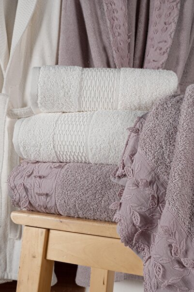 Fiesta 3D Yapraklı Pamuklu Bornoz Seti