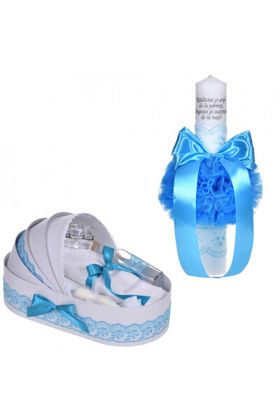 BebeNou Λαμπάδα & Σετ Βάπτισης Αγόρι με Τυρκουάζ Δαντέλα Denikos®