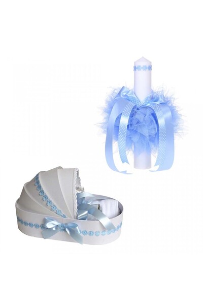 BebeNou Set botez stil leagăn pentru băiat cu lumânare 43 - NKO1557