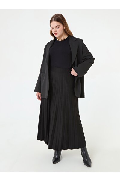 ALİA Piliseli Büyük Beden Etek - Siyah -