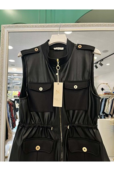 MERAM BUTİK سترة جلدية نورغين بتفاصيل جيب - أسود - 2